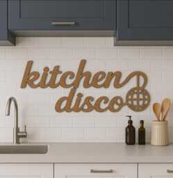 Kitchen Disco Sign Laser Cut Wood Wall Art - Gift For Music Lover - thumbnail 1
