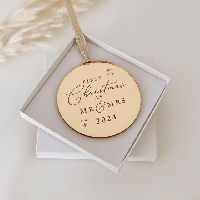 First Christmas As Mr & Mrs, & Mr, Mrs Rose Gold, Silver Christmas Tree Decoration Ornament, Secret Santa Gift Idea - image 1