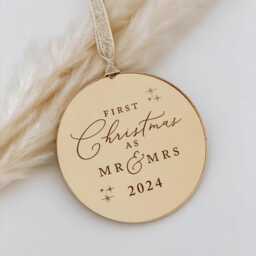 First Christmas As Mr & Mrs, & Mr, Mrs Rose Gold, Silver Christmas Tree Decoration Ornament, Secret Santa Gift Idea - thumbnail 2