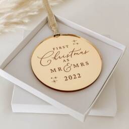 First Christmas As Mr & Mrs, & Mr, Mrs Rose Gold, Silver Christmas Tree Decoration Ornament, Secret Santa Gift Idea - thumbnail 3
