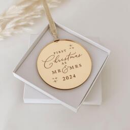 First Christmas As Mr & Mrs, & Mr, Mrs Rose Gold, Silver Christmas Tree Decoration Ornament, Secret Santa Gift Idea - thumbnail 1