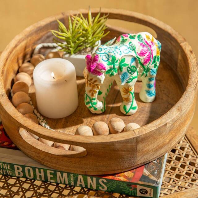White Floral Elephant Paper Mache Art, Home Decoration Item, Desk Accessory, Nursery Decor, Table Decoration, Home Decoration Item - image 1