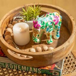 White Floral Elephant Paper Mache Art, Home Decoration Item, Desk Accessory, Nursery Decor, Table Decoration, Home Decoration Item