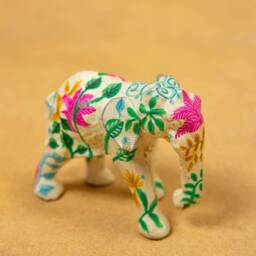 White Floral Elephant Paper Mache Art, Home Decoration Item, Desk Accessory, Nursery Decor, Table Decoration, Home Decoration Item - thumbnail 2