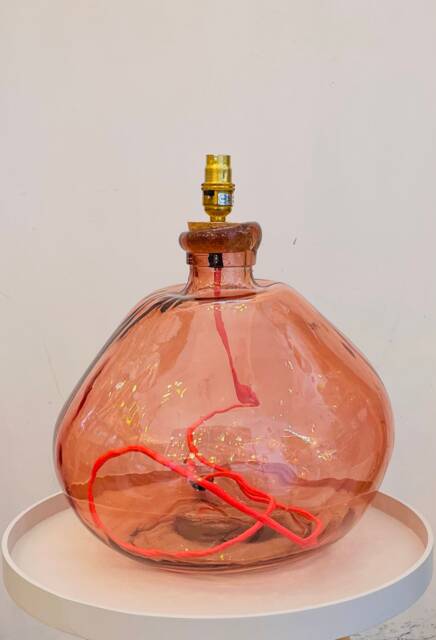 Pink Recycled Glass Table Lamp With Cork & Brass Fittings - image 1