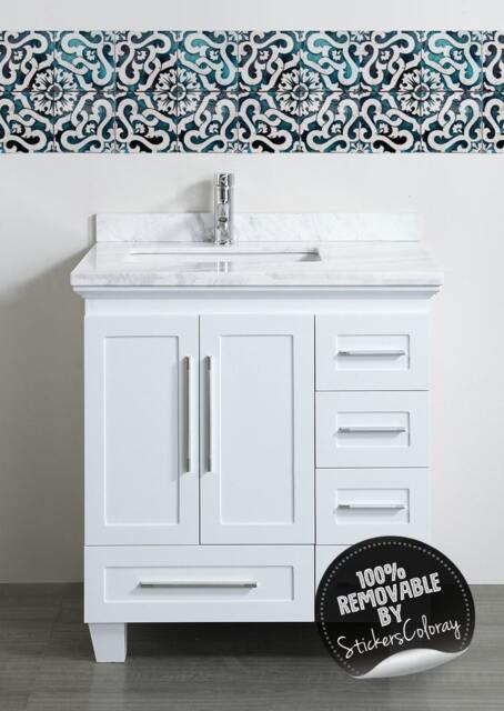 Azulejo Portuguese Tiles, Traditional Tile Decal, Pack Of 24, Lisbon Decor, Backsplash Oriental, Arabesque, Removable #15T - image 1