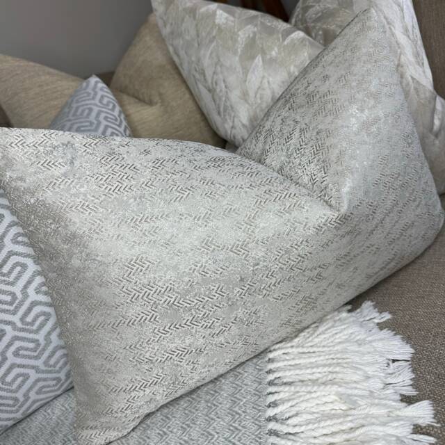 "Zara Luxury Textured Cushion Cover, Pillow Throw Cover- Beige Champagne Ivory Designer Fabric Double Sided - Size 12"" X 20" - image 1