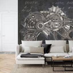Steampunk Piranha Mural, Mechanical Animal Wall Decal, Peel & Stick Wallpaper - thumbnail 3