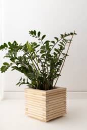 Natural Indoor Wooden Planter, Terrace Flowerpot in Minimal Design 3D, Pot For Outdoor Or Indoor, Boho Patio Flower - thumbnail 1