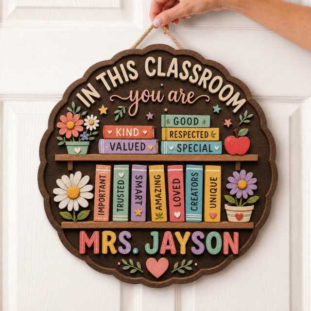 Personalized Teacher Door Sign, in This Classroom You Are Loved, Layered Wood Decor, 3D Wall Decor - image 1