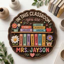 Personalized Teacher Door Sign, in This Classroom You Are Loved, Layered Wood Decor, 3D Wall Decor - thumbnail 2