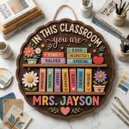 Personalized Teacher Door Sign, in This Classroom You Are Loved, Layered Wood Decor, 3D Wall Decor - thumbnail 3