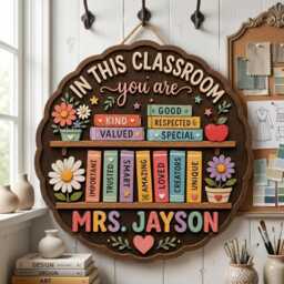 Personalized Teacher Door Sign, in This Classroom You Are Loved, Layered Wood Decor, 3D Wall Decor - thumbnail 4