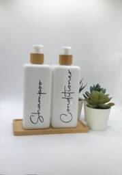 Personalised White Square Soap Dispenser Bottle With Bamboo Pump 250Ml & 500Ml