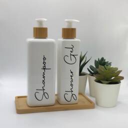 Personalised White Square Soap Dispenser Bottle With Bamboo Pump 250Ml & 500Ml - thumbnail 2