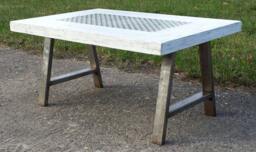Industrial Couch Table/Coffee Table. Solid Reclaimed Wood. Mosaic Tiles, Rustic Shabby Chic White Wash, With Metal A-Frame Legs - thumbnail 1