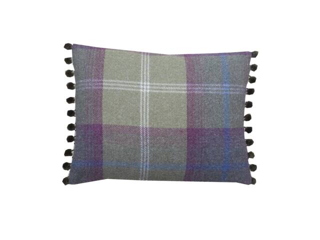 Handmade Tartan Plaid Pillow Cover Balmoral Pistachio Pompom Trim, 24 - image 1