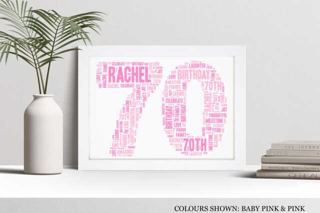 Personalised 70Th Word Art Print, Custom Wall Framed Picture Birthday Gift, For Him, Her, Men, Women, Husband, Wife Nl - image 1