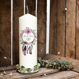 Wedding Candle For Wedding Ceremony Marriage With Flower Wreath Dream Catcher Desired Name & Date Wk97 - thumbnail 1