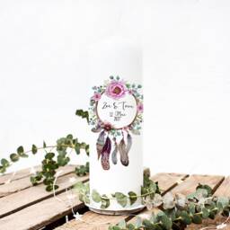 Wedding Candle For Wedding Ceremony Marriage With Flower Wreath Dream Catcher Desired Name & Date Wk97 - thumbnail 2