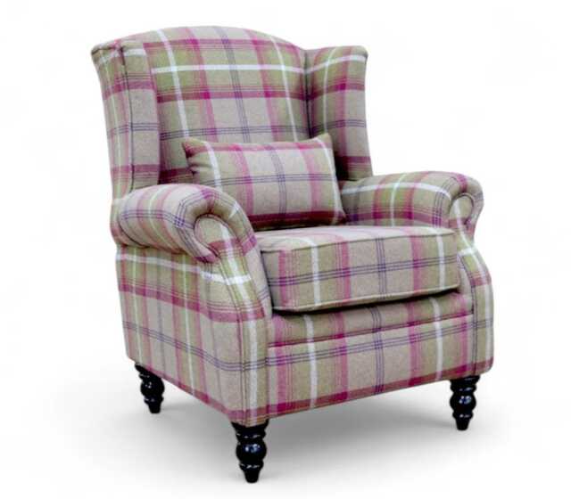 Reading Lounge Living Room High Back Chair Check Fabric Made in UK - image 1