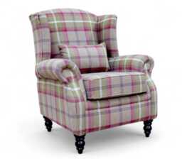 Reading Lounge Living Room High Back Chair Check Fabric Made in UK - thumbnail 1