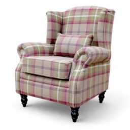 Reading Lounge Living Room High Back Chair Check Fabric Made in UK - thumbnail 2