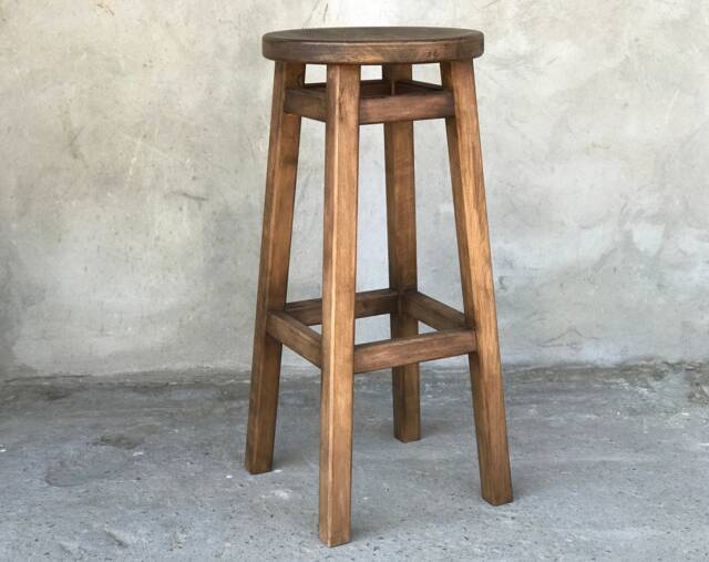 Rustic Elegance Wooden Bar Stool With Round Seat Handcrafted Sturdy & Stylish Seating For Bars Kitchens Countertops Vintage Pub Furniture - image 1