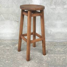 Rustic Elegance Wooden Bar Stool With Round Seat Handcrafted Sturdy & Stylish Seating For Bars Kitchens Countertops Vintage Pub Furniture - thumbnail 3