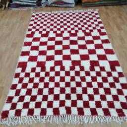 Custom Moroccan Red Checkered Rug - Hand-Knotted Wool Berber Carpet - thumbnail 3