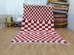 Custom Moroccan Red Checkered Rug - Hand-Knotted Wool Berber Carpet