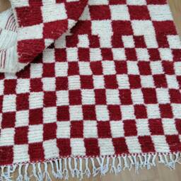 Custom Moroccan Red Checkered Rug - Hand-Knotted Wool Berber Carpet - thumbnail 4