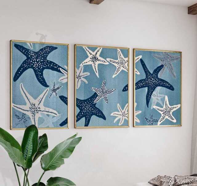 Set Of 3 Starfish Wall Art Prints, Coastal Beach Posters, Nautical Ocean Home Decor - image 1