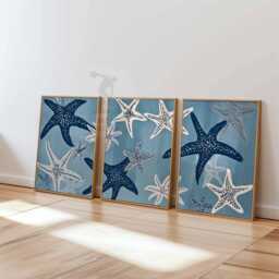 Set Of 3 Starfish Wall Art Prints, Coastal Beach Posters, Nautical Ocean Home Decor - thumbnail 3