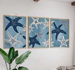 Set Of 3 Starfish Wall Art Prints, Coastal Beach Posters, Nautical Ocean Home Decor - thumbnail 1
