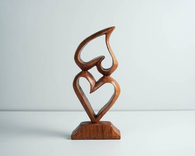 Heart Shape Abstract Statue, Love Modern Art, Wood Carving, Unique Figurine, Home Decoration, Abstract, Wedding Gift - image 1