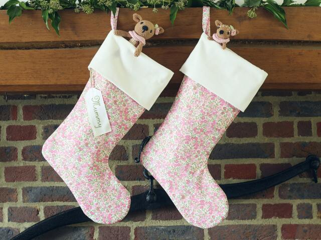 Personalised Christmas Stocking Made With Liberty Tana Lawn Wiltshire Pale Pink, Ivory Velvet Cuff - image 1