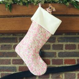 Personalised Christmas Stocking Made With Liberty Tana Lawn Wiltshire Pale Pink, Ivory Velvet Cuff - thumbnail 3