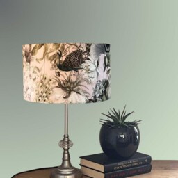 Pink & Green Velvet Drum Lampshade With Peacocks, Butterflies, & Florals - thumbnail 3