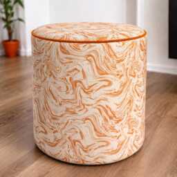 Handmade Abstract Upholstered Pouffe Footstool Bold Modern Ottoman Stool, Colourful Accent Seat - thumbnail 2