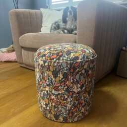 Handmade Abstract Upholstered Pouffe Footstool Bold Modern Ottoman Stool, Colourful Accent Seat - thumbnail 4