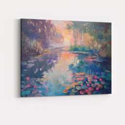 Dreamy Water Lily Pond Sunset Impressionist Landscape Canvas Wall Art Print Decor Picture Ready To Hang - thumbnail 4