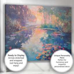 Dreamy Water Lily Pond Sunset Impressionist Landscape Canvas Wall Art Print Decor Picture Ready To Hang - thumbnail 3