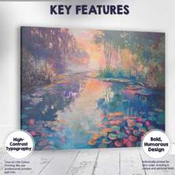 Dreamy Water Lily Pond Sunset Impressionist Landscape Canvas Wall Art Print Decor Picture Ready To Hang - thumbnail 1