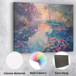 Dreamy Water Lily Pond Sunset Impressionist Landscape Canvas Wall Art Print Decor Picture Ready To Hang - thumbnail 2