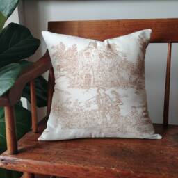 Beige Brown Toile Pillow Cover, French Style Decor Cushion Cover, Custom Sizes - thumbnail 1