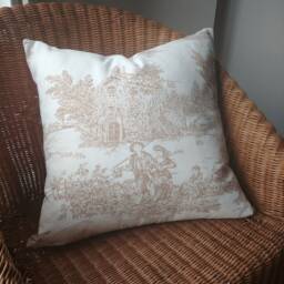 Beige Brown Toile Pillow Cover, French Style Decor Cushion Cover, Custom Sizes - thumbnail 3