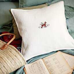 Hand Embroidered Linen Pillowcase White Nursery Decor - thumbnail 2