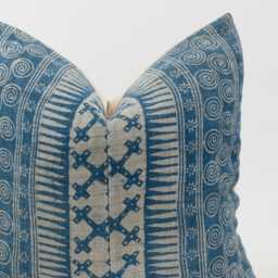 Vintage Indigo Hemp Pillow Cover, Tribal White Stripe Batik, Rustic Beige - 20x20 - thumbnail 2