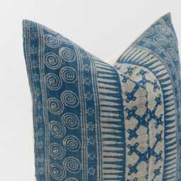 Vintage Indigo Hemp Pillow Cover, Tribal White Stripe Batik, Rustic Beige - 20x20 - thumbnail 4